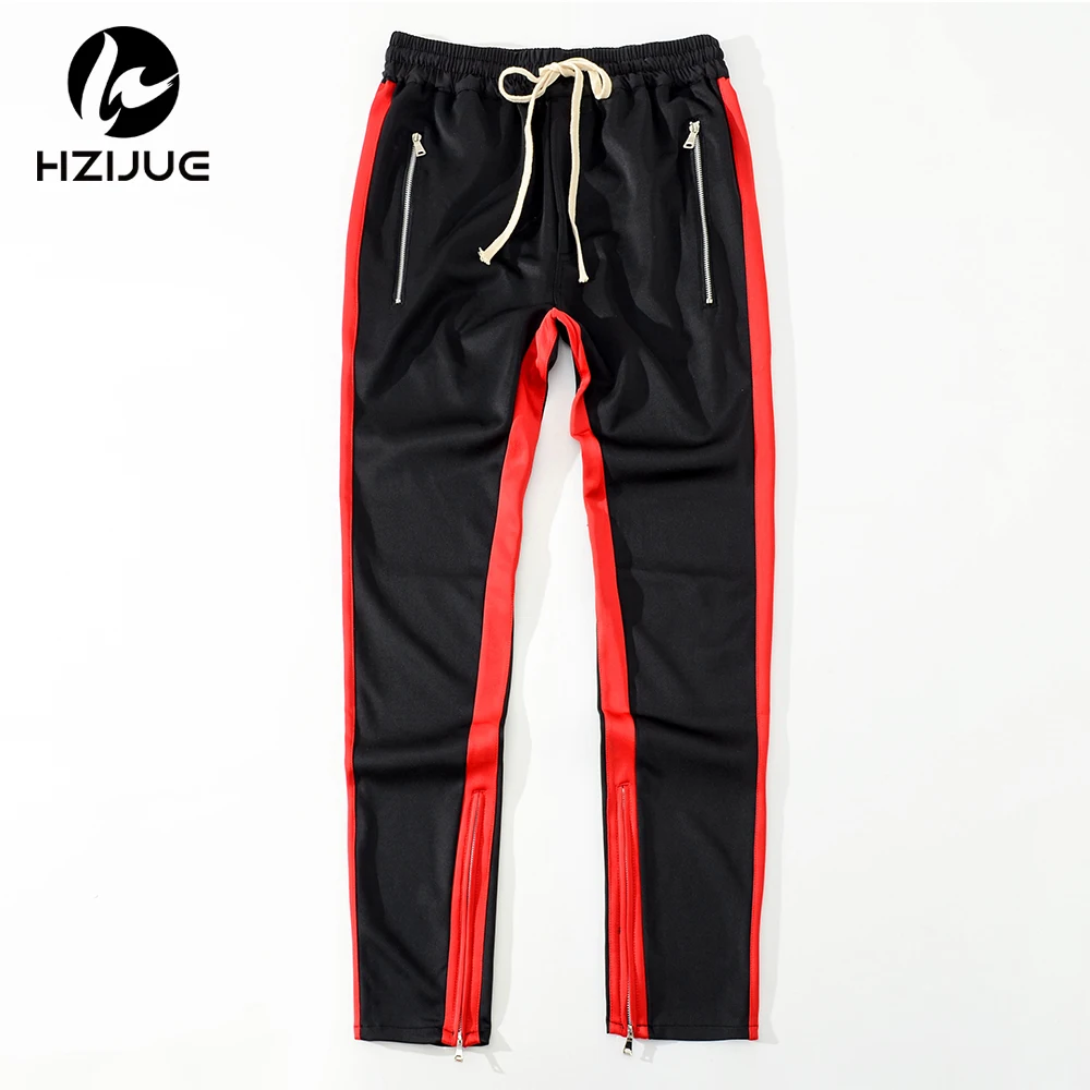 Hzijue 2018 الرجال الجانب شريط أسفل زيبر الرباط sweatpants عالية الشارع الشهير jogger مرونة الخصر السراويل المسار للرجال