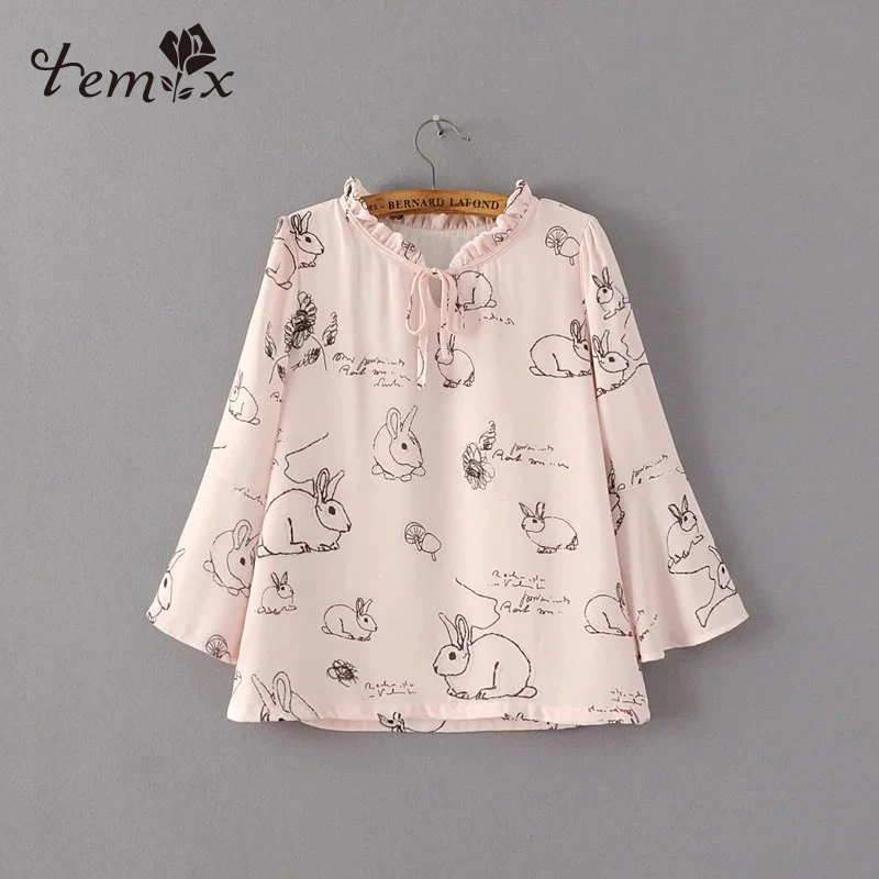 Summer 2016 Women Blouse Shirt Three Quarter Sleeve Printing Patchwork Stand Collar Loose Tops Pink Color CW2198 |