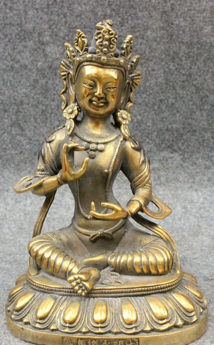 

S4954 8" Tibet Bronze Gilt Joss Green Tara Buddha Kwan-yin GuanYin Bodhisattva Statue D0317