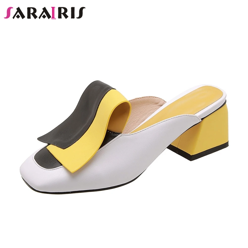 

SARAIRIS Brand New Big Size 32-45 Mixed Colors Ladies High Heels Rome Mules Shoes Woman Casual Party Outside Summer Slippers