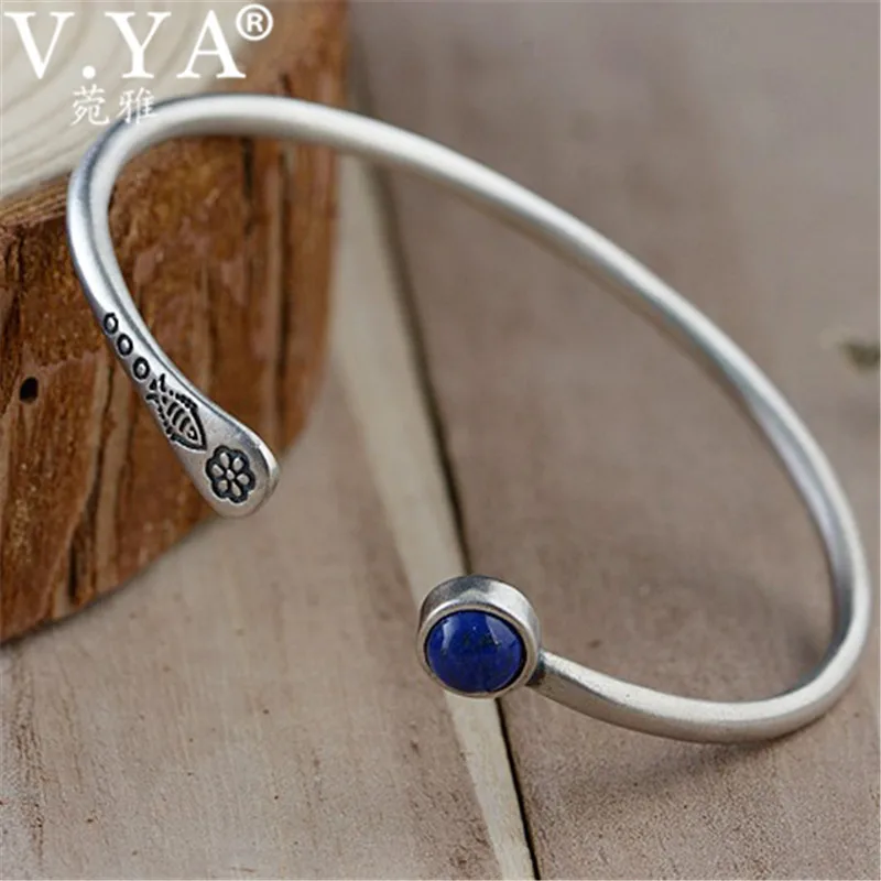 V. YA Синий Лазурит Камень Браслеты для женщин дамы 925 пробы серебряный браслет ювелирные изделия высокого качества