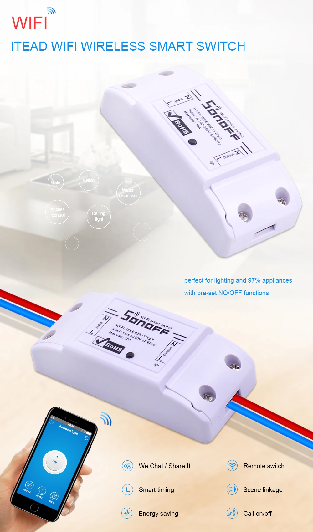 Itead Sonoff RF 433 МГц Интеллектуальный беспроводной WiFi переключатель умный дом автоматизация модули DIY переключатель совместим с