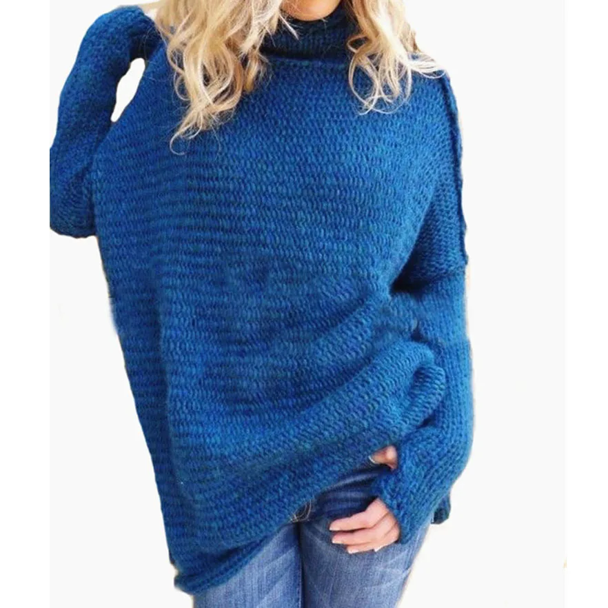 Осень-зима, свитер с высоким воротом, свитер для беременных женщин, Женское пальто, женский свитер с длинным рукавом, вязаный пуловер с высоким воротом - Цвет: Sapphire
