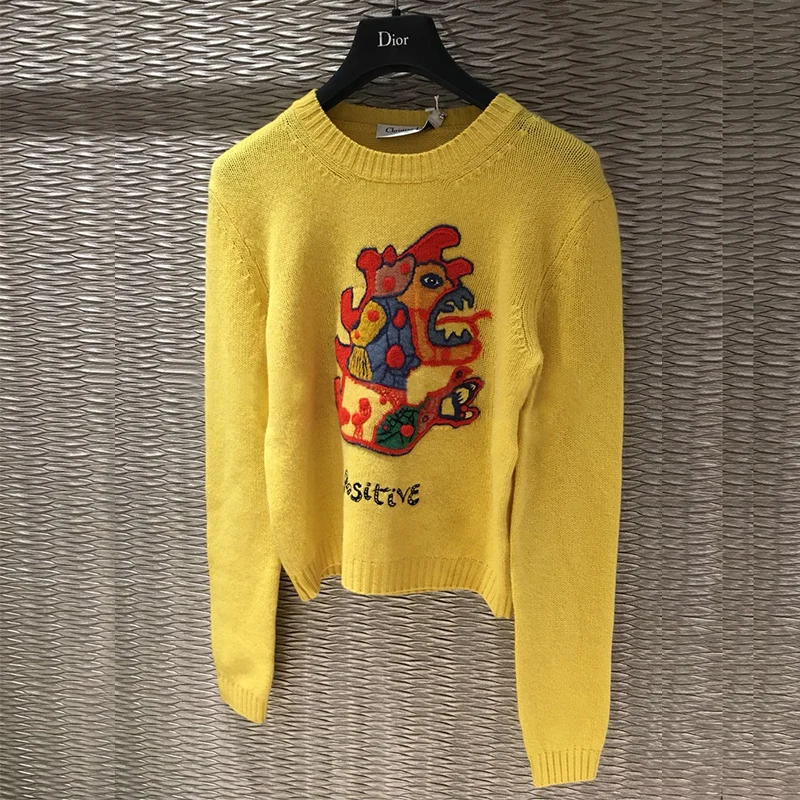 Chaud Femmes Dessinée Tricoté Nouvelle Automne Occasionnel Mince Marque De Coton Broderie Animaux Printemps Élégant Chandail Chandails Bande Pulls Sq8xc4f