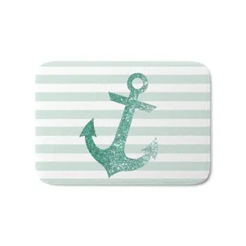 

MINT GLITTER ANCHOR Bath Mat 21" x 34" Rugs Flannel Door Mats Waterproof Kitchen Bedroom Carpet