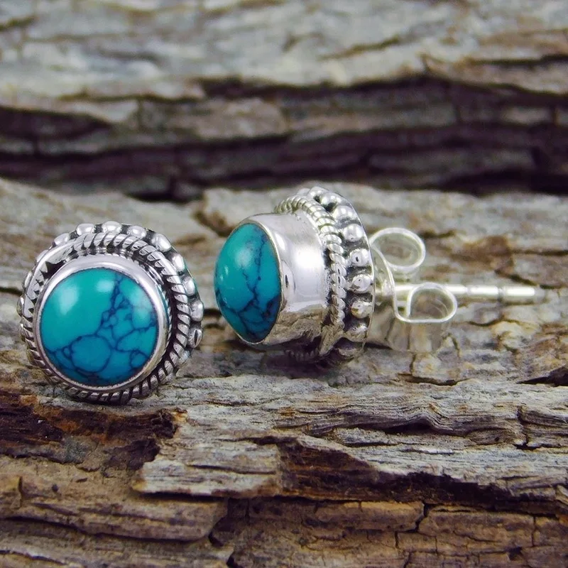 

Bohemian Blue Stone Stud Earring For Women Girls Gift Retro Silver Stud Earrings Boho Jewelry Birthday Party Accessories L3E633