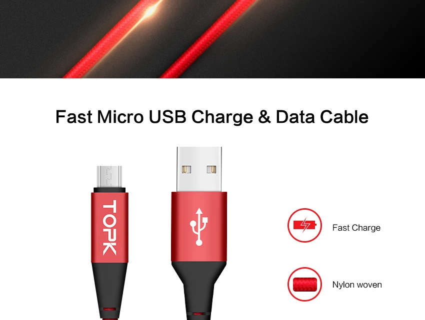 TOPK Micro USB кабель Нейлон Плетеный синхронизации данных телефонный кабель для samsung Galaxy S7 край S6 Microusb кабель для зарядки