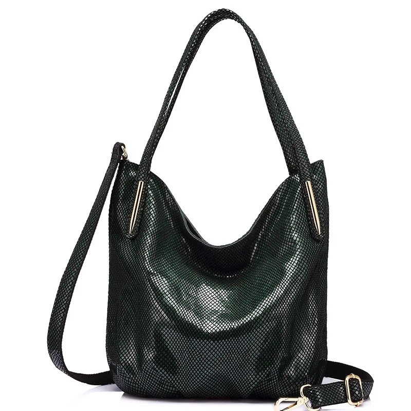 REALER женщина женщин сумки натуральная кожа сумка женская змеиный печати сумочка овация качества молния мешок - Цвет: Dark Green