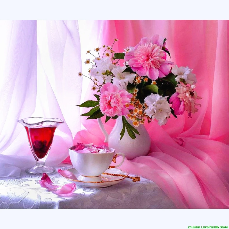 

diamond painting Mosaic Warm pink flower vase diamond embroidery sale diamond painting accessories rhinestones pictures