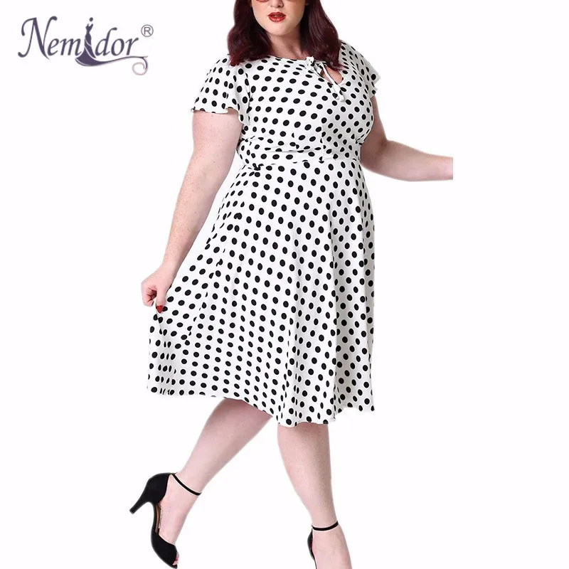Unique_Vintage_Plus_Size_1940s_Style_White_Black_Dot_Formosa_Swing_Dress_5