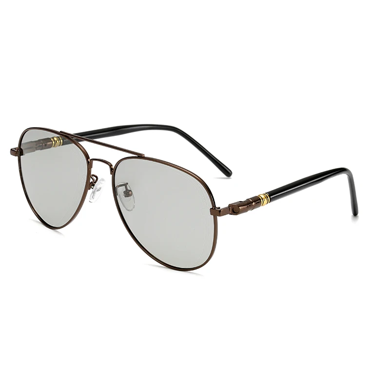 Pilot фотохромные солнцезащитные очки, мужские поляризованные очки с двойным лучом, мужские солнцезащитные очки с металлической оправой для вождения, UV400 209BS - Цвет линз: bronze grey
