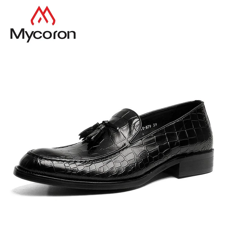 

MYCORON New Luxury Mens Boots Genuine Leather Dress Shoes Men Handmade Slip On Business Office Shoes Sapatos Masculino Social