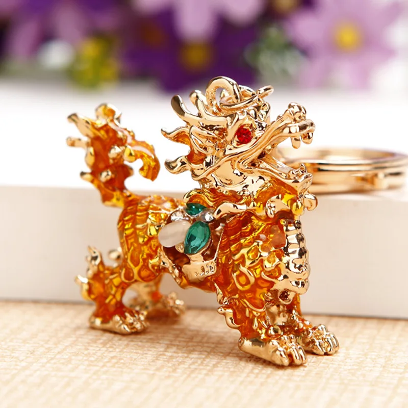

Exquisite Crystal Animal Rhinestones Lucky Dragon KeyChain Key Rings Car Purse Pendant Gift Key Holder Chains Trinkets Llaveros