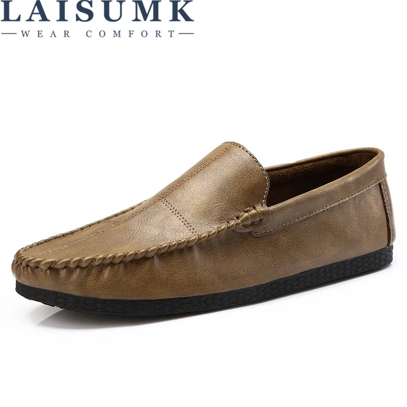 

2019 LAISUMK Men Leather Shoes Handmade Moccasins Leather Men Loafers Design Superstar Slip On Comfort Peas Shoes Men Flats