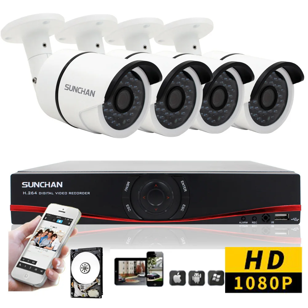 SUNCHAN Security Camera System 8CH CCTV System 4 x 1080P Outdoor Waterproof Surveillance System Cameras Seguridad Home 1TB