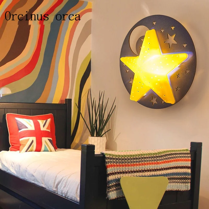 

Creative cartoon star moon wall lamp children's room boys and girls bedroom lights LED wall lamps free shipping