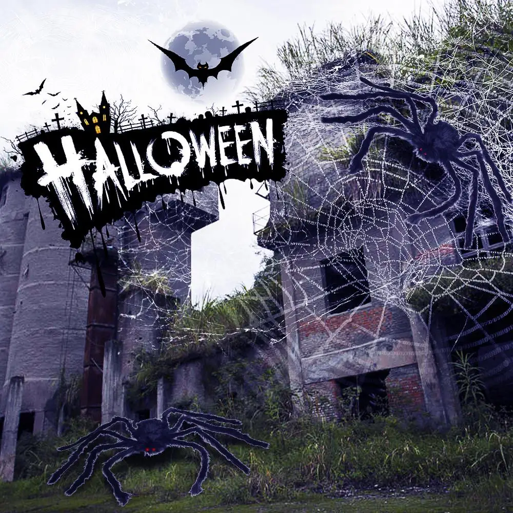 49inch Black Large Spider For Halloween Party Decorations Indoor Outdoor Yard Decor Scary Plush Spider Props (7)