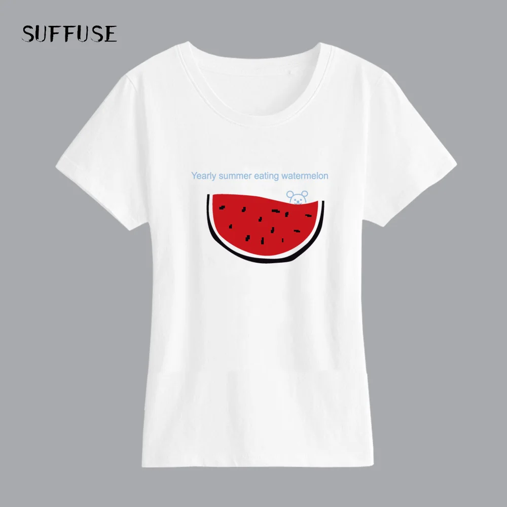Women T Shirt Watermelon Cartoon Print White Shirt Modal Summer Fashion Women's Short Sleeve Casual Tee S-3XL Size