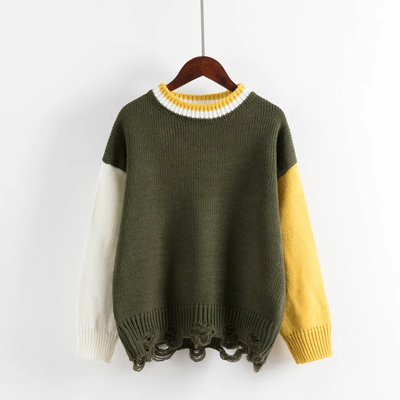 sweater female lovely students new winter color matching knitting ...