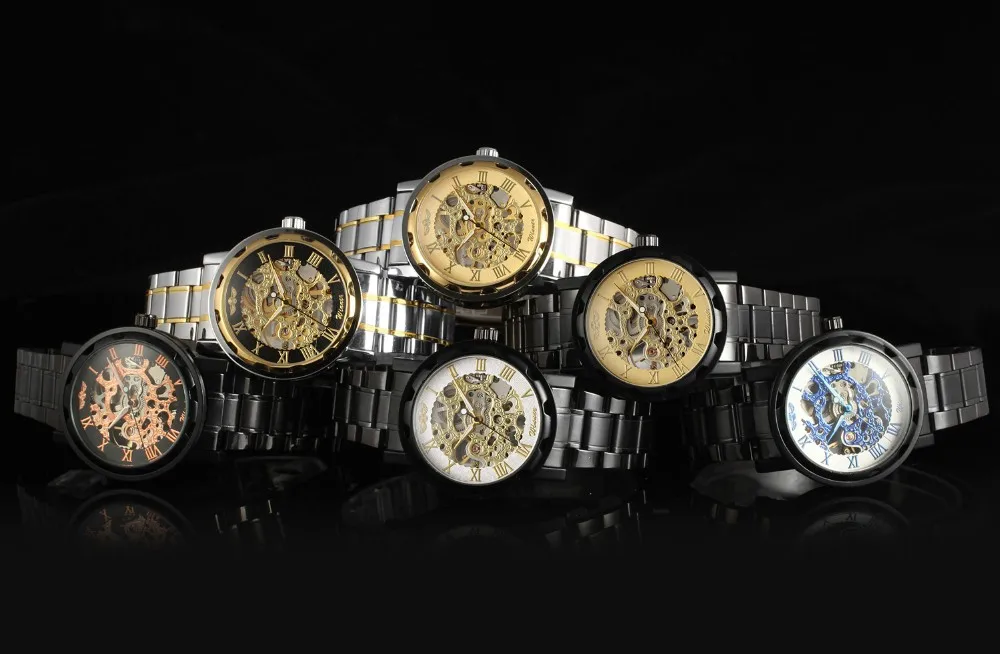 Winner Luxury Brand Men Mechanical Skeleton Leather Strap Self-Wind Watch
