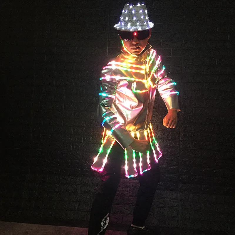 M20 Colorful Light Jacket Men Luminous Led Costumes Stage Performance Show Outfits Clothe Glowing Led Hats Bar Wears Robot Suit Glow Party Supplies Aliexpress Everyone needs to switch up their style. us 347 1 11 off m20 colorful light jacket men luminous led costumes stage performance show outfits clothe glowing led hats bar wears robot suit glow