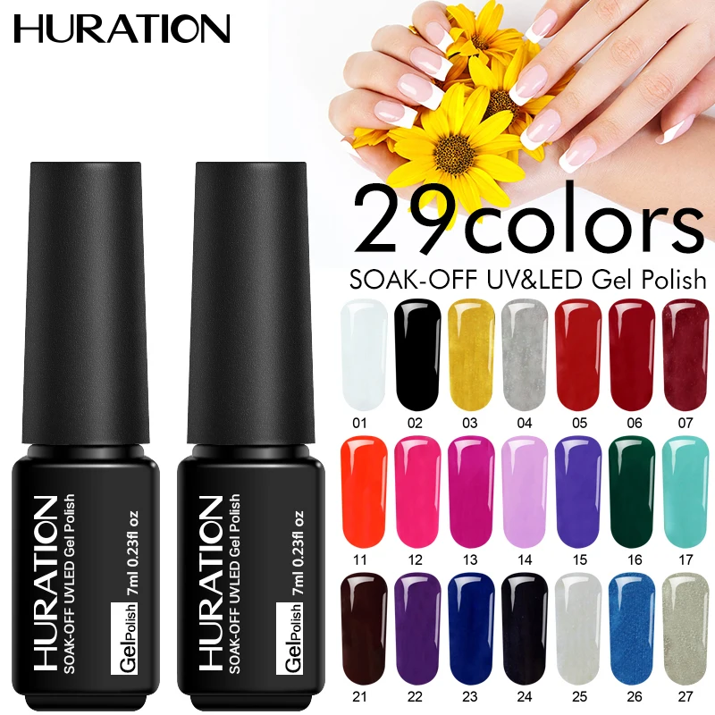 

Huration Gellak Gel Nude 29 Colors Semi Permanent Hybrid Varnish LED UV Gel Nail Polish Soak Off 7ML Stamping Enamel Painting