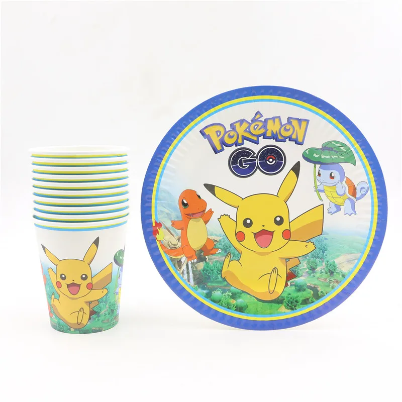 20 шт./лот дизайн pokemon go украшение для мероприятия вечеринки поставки Пикачу одноразовые бумажные стаканчики тарелки набор для детей мальчиков и девочек