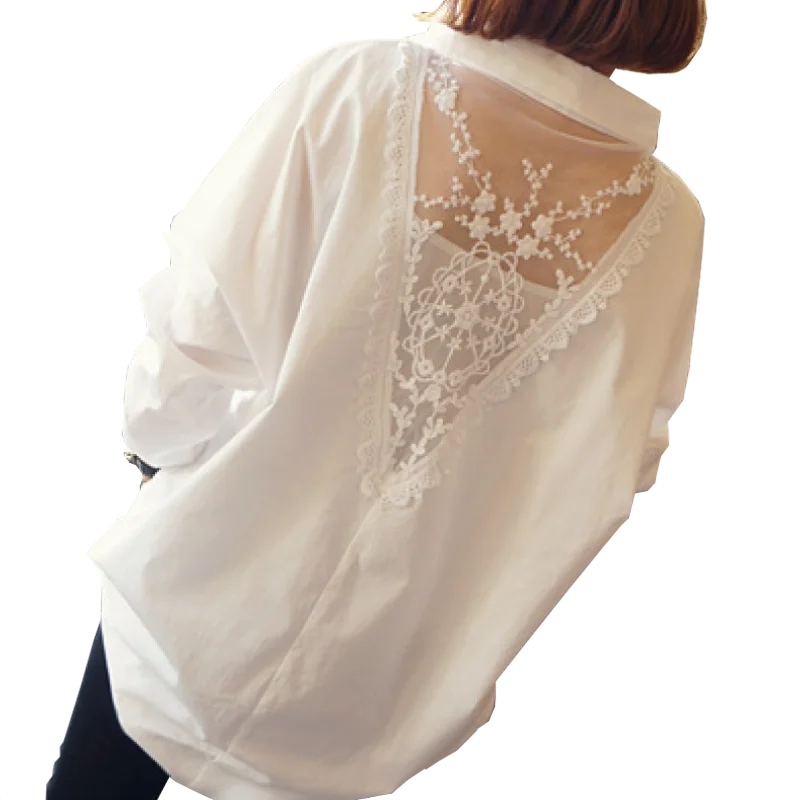 

Women's 2018 Spring Summer Blouse Hollow Out Patchwork Loose Turn Down Collar Chiffon Shirt Plus Large Size 5XL 6XL 7XL 8XL 9XL
