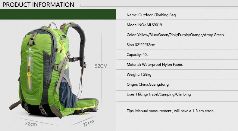 Maleroads Открытый 40L 50L альпинистские рюкзаки водонепроницаемый мешок Открытый походный мешок с дождевиком дышащие унисекс спортивные сумки