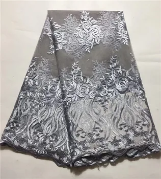 

Latest African Laces Fabrics Embroidered African Guipure French Lace Fabric With gray,2019 African French Net Lace Dress(JY-4-19