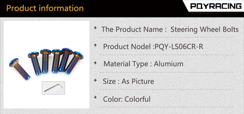 6 шт./лот сгоревшие титановые болты для рулевого колеса подходят для многих рулевых колес работает круглый Boss комплект PQY-LS06CR-R