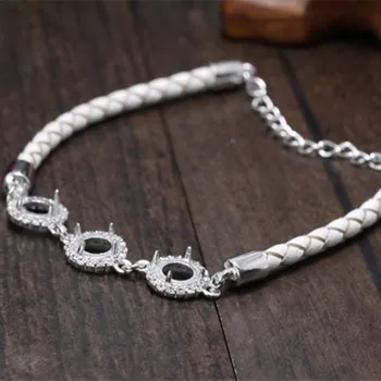 

Joanlyn Bracelet Setting for 6x6mm Round Cabochons Leather Cord 925 Silver Zircon Adjustable racelet Base with 3 Blanks SL04