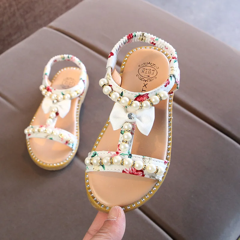 Crianças da Criança do Bebê das Meninas do Verão Sandálias para Meninas Sandálias de Praia Pérola Beading Rosa Plana Princesa 1 2 3 4 5 6 Anos Velho Novo 16 do verão pérola beading sandálias para meninas