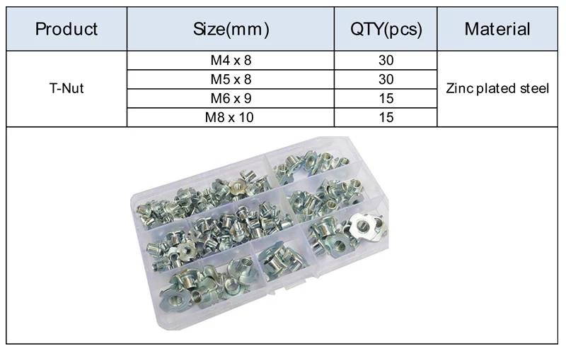 Т-образная гайка M4 M5 M6 M8 стальная Метрическая оцинкованная гайка 90 шт Ассортимент Комплект