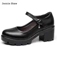 Buckle Shallow Mouth Comfortable Platform Shoes Women Black Working Shoes Sys-1655