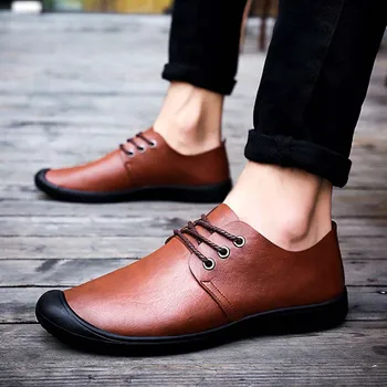 

Soft And Comfortable Leather Shoes Men'S Lace-Up Smooth Peas Shoes Hard-Wearing And Anti-Skid Fashion British Casual Shoes Male