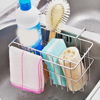 

Stainless Steel Hanging Sink Storage Basket Sponge Holder Drainer Faucet Storage Rack Bathroom Shelves Kitchen Organizer Tool
