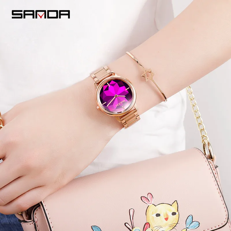 

Fashion Female Watch Flower Wrist Table Mirror Ladies Watch Luxury Stainless Steel Band Reloj Mujer Waterproof Women Watches
