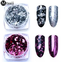 Mtssii 1BOX Aluminum Nail Flakes Sequins Powder Magic Mirror Glitters Gold Silver Red Colors Irregular Pigment Nail Decoration