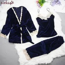 Fdfklak брендовый комплект из 3 предметов, осенне-зимняя Пижама для женщин, золотой бархатный Пижамный костюм, спортивный костюм для женщин, пижамный комплект