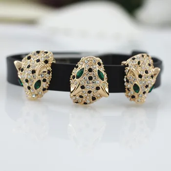 

New Hot leopard head punk female black leather man retro bracelet