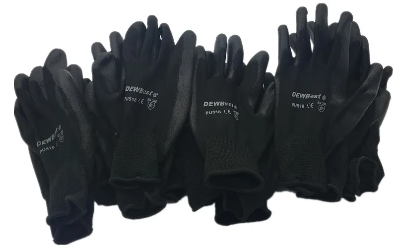 DEWBest guantes trabajo 24 шт = 12 пар новые рабочие защитные перчатки нейлоновые трикотажные перчатки с полиуретановым покрытием для садовника