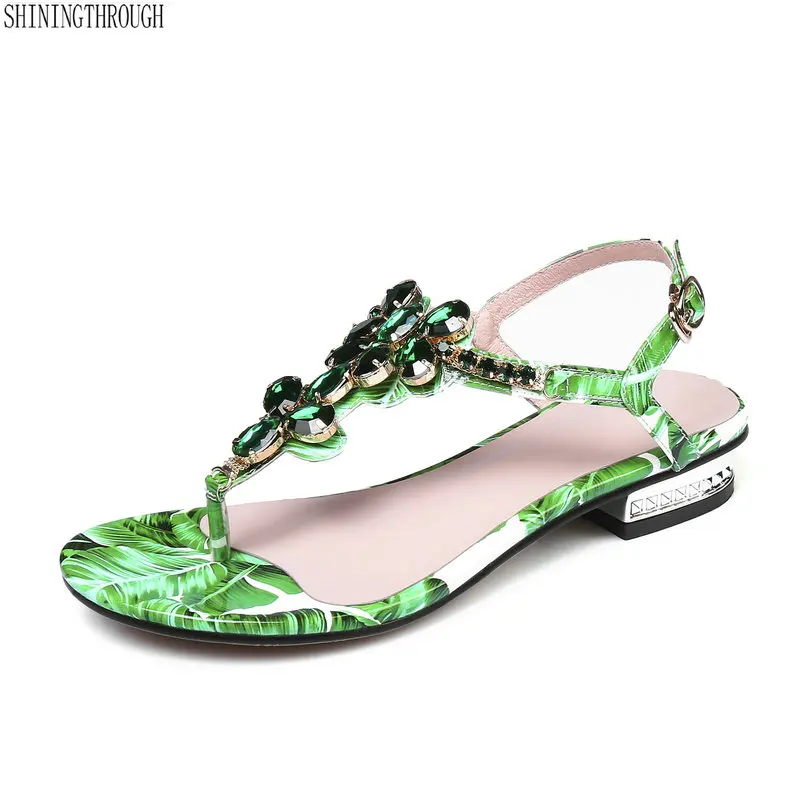 green sandals low heel