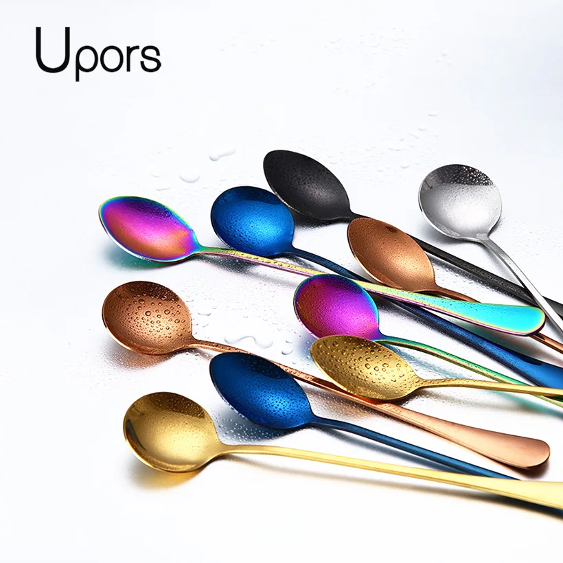 Long Drink Spoon Set Stainless Steel Ice Cream Coffee Soup Spoons & 