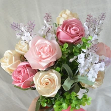 Новинка ручной работы розовые свадебные букеты Искусственные Ramo повязка на голову Novia Свадебные цветы атласная роза Свадебный букет для невесты настоящая Роза