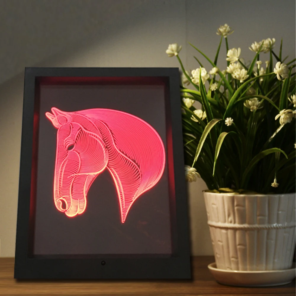 USB 7 Цветов Изменение 3D Лошадь Животных СВЕТОДИОДНОЙ Night Light Touch переключатель