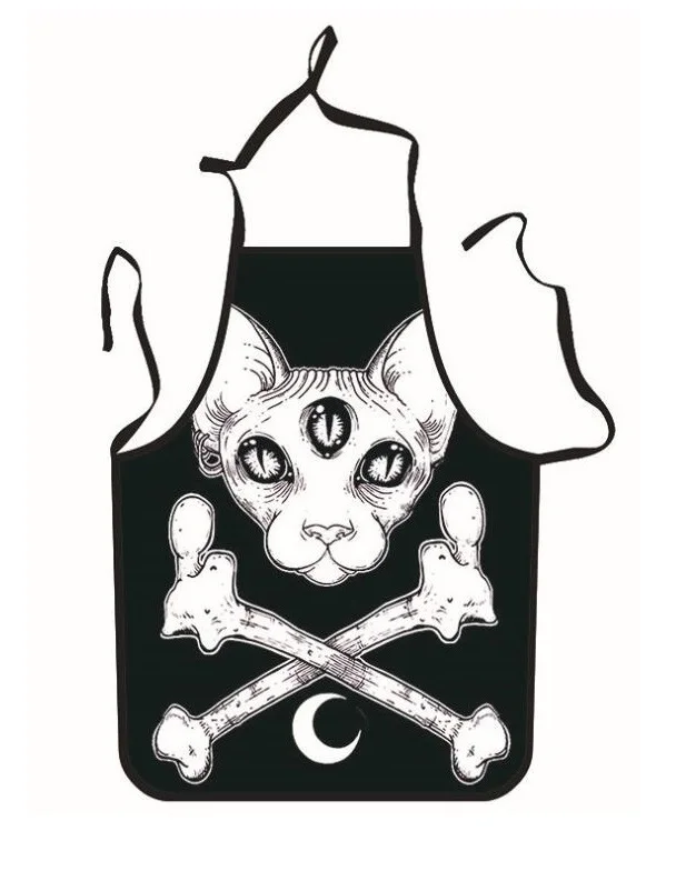 

Funny Aprons Skull Cat Printing Adult Kitchen Apron Dinner Party Cooking Apron Adult Baking Accessories Wholesale
