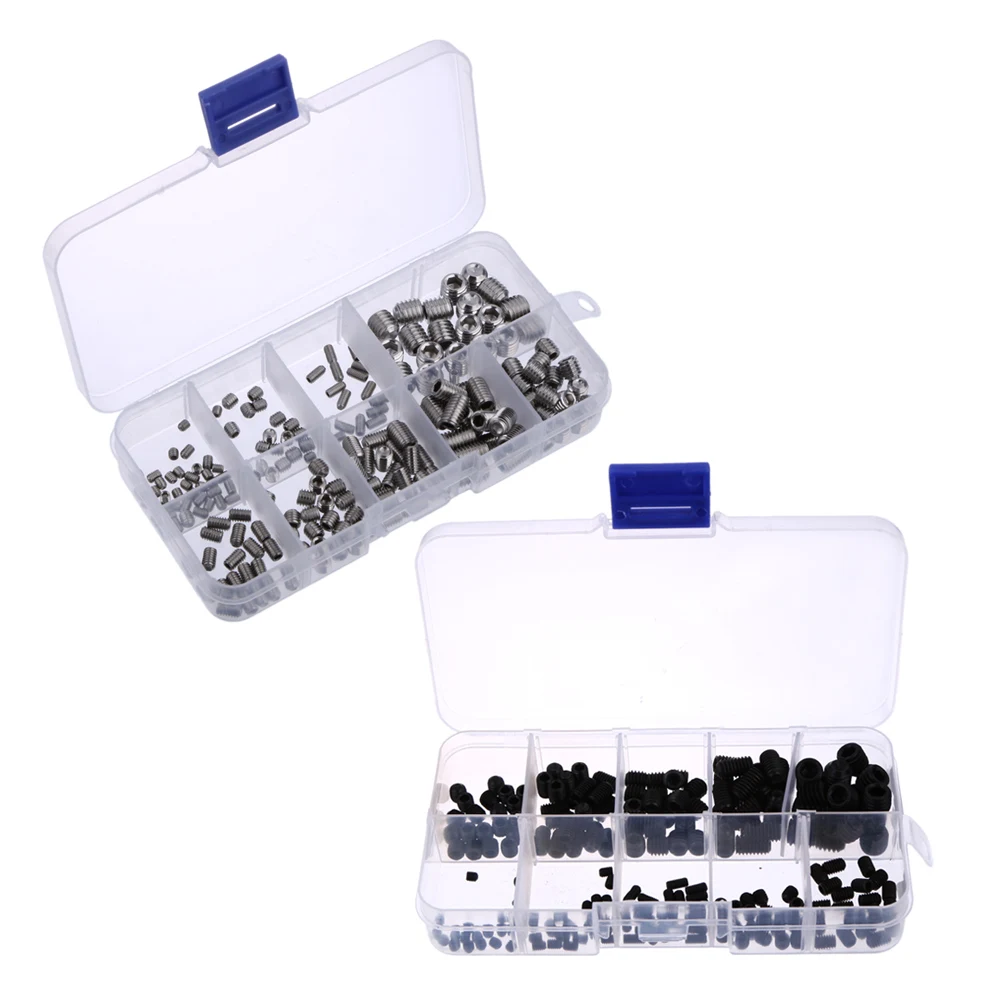 

200pcs/set Stainless Steel Allen Head Socket Hex Set Grub Screw Assortment Kit Cup Point NG4S