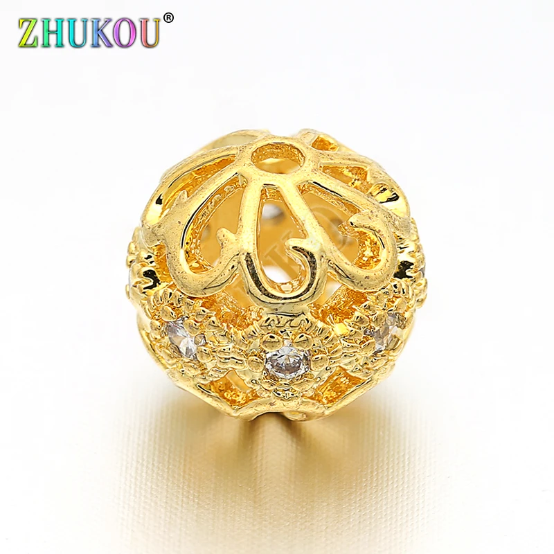 

10mm Brass Cubic Zirconia Hollow Spacer Beads DIY Jewelry Bracelet Necklace Making, Hole: 1.5mm, Model: VZ43