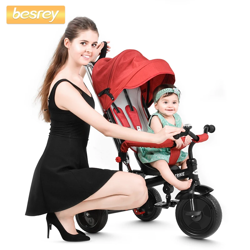 Best besrey Baby Tricycle 4 in 1 Trike Push Three Wheels Stroller Baby Trolley Children Bike Seat and Riding for Kids Pram